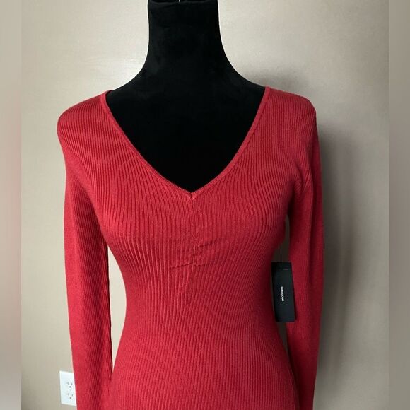 Lulu’s cute brick red ribbed knit dress Bodycon sz Small NWT trendy stretchy - Picture 14 of 16